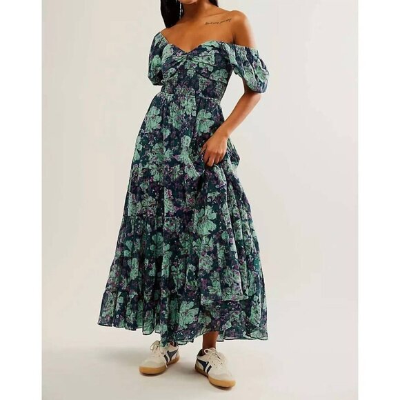 Free People Dresses & Skirts - Free People Sundrenched Short-Sleeve Maxi Dress size XS A-line silhou…